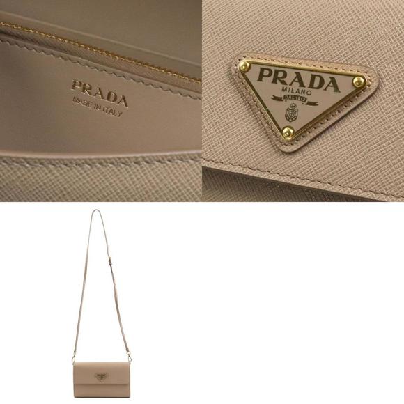 PRADA Shoulder Wallet Leather Beige Women's - Picture 5 of 5
